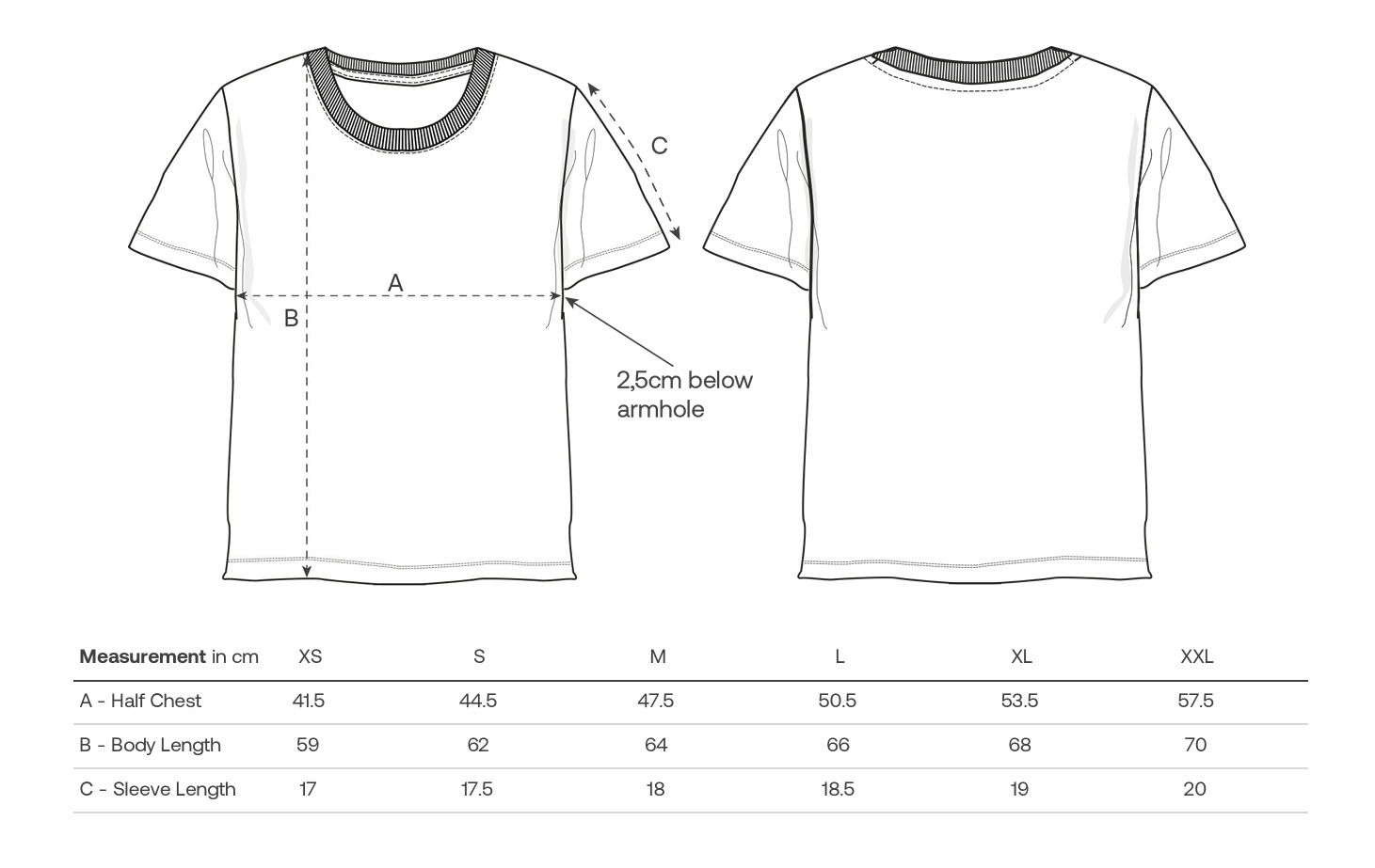 Dames Tee Maattabel